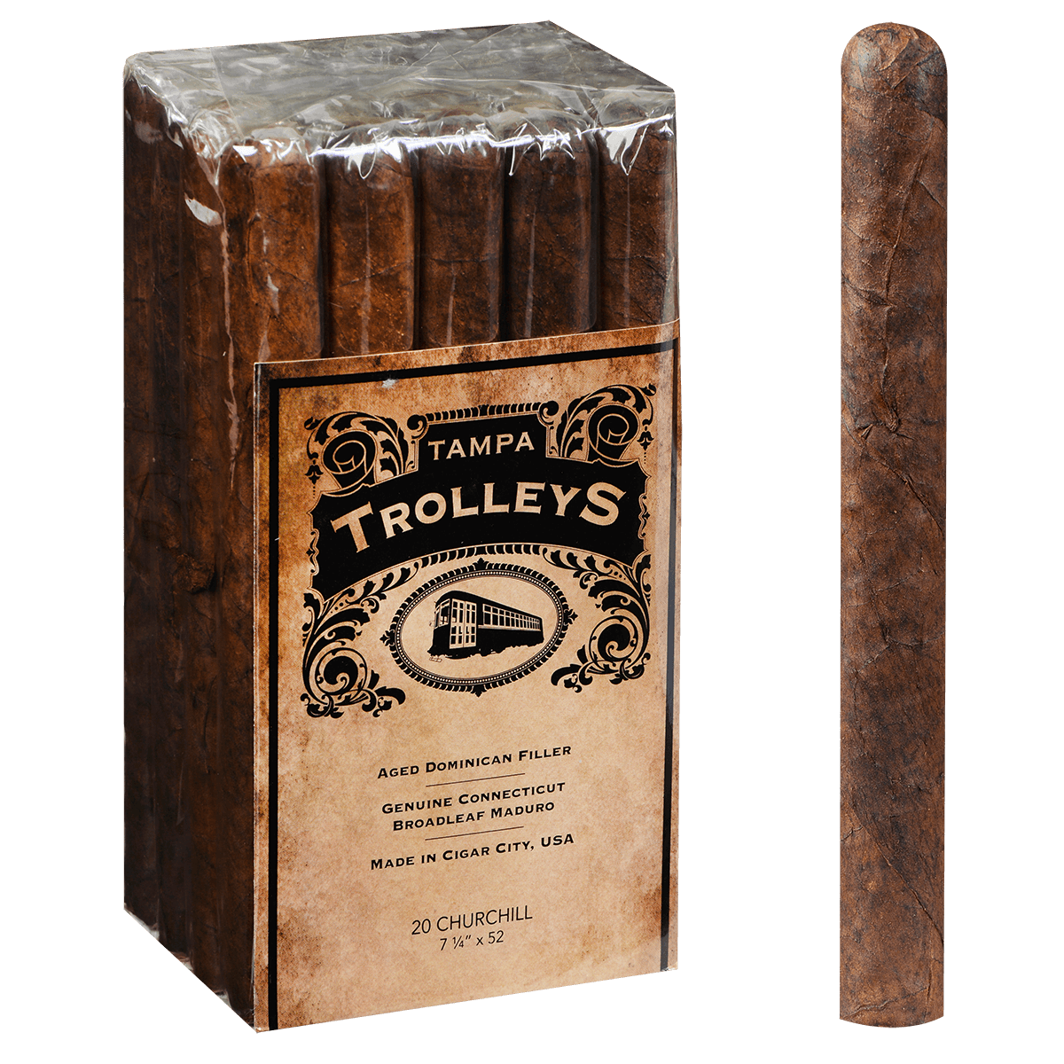 Tampa Trolleys Churchill Maduro 20 Ct. Bundle 7.25X52