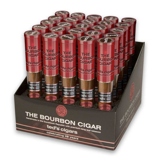 The Bourbon Cigar By Teds 650 Glass Tubes 25 Ct. Box 6.00X50