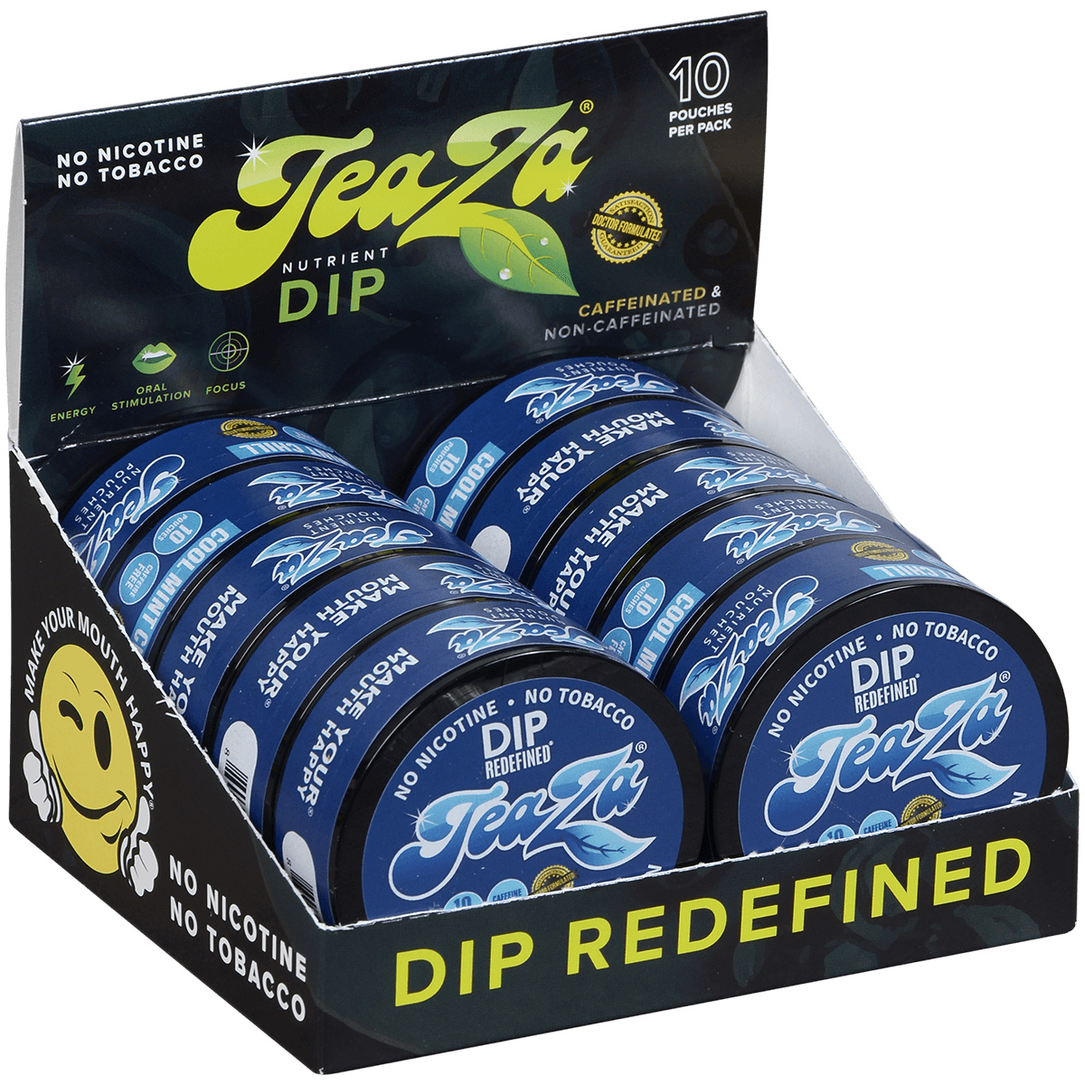 Teaza Energy Pouches Cool Mint Chill Caffeine Free 1/10 Tins
