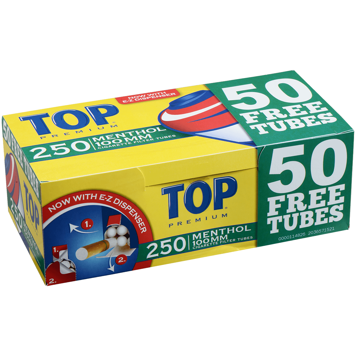 Cigarette Filter Tubes Top 100Mm Menthol Bonus 250 Ct. Box