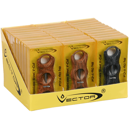 VECTOR CUTTERS ASSORTED V-CUT STAINLESS STEEL WOOD FINISH 30 CT. DISPLAY TRAY