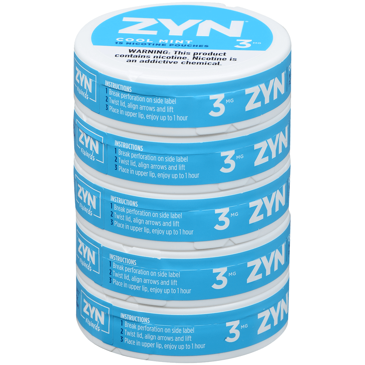 Zyn Nicotine Pouches Cool Mint 3 Mg 1/5 Tins
