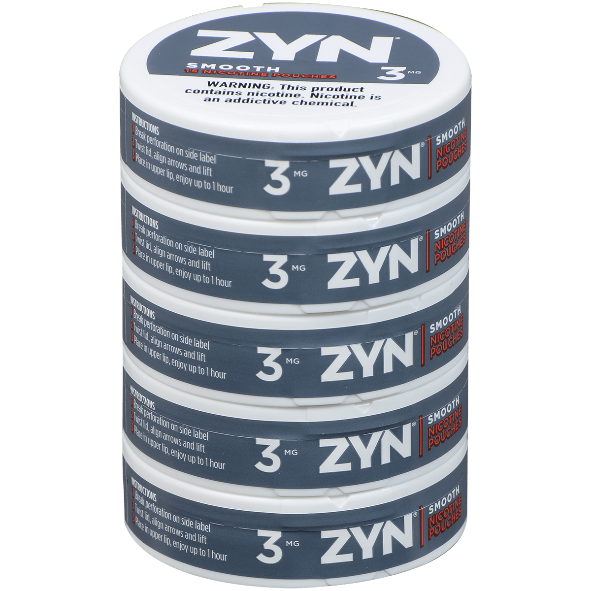 Zyn Nicotine Pouches Smooth 3 Mg 1/5 Tins