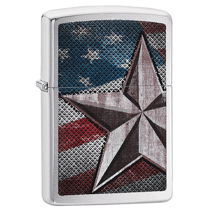 Zippo Brushed Chrome American Flag And Retro Star