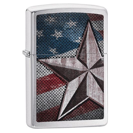 Zippo Brushed Chrome American Flag And Retro Star