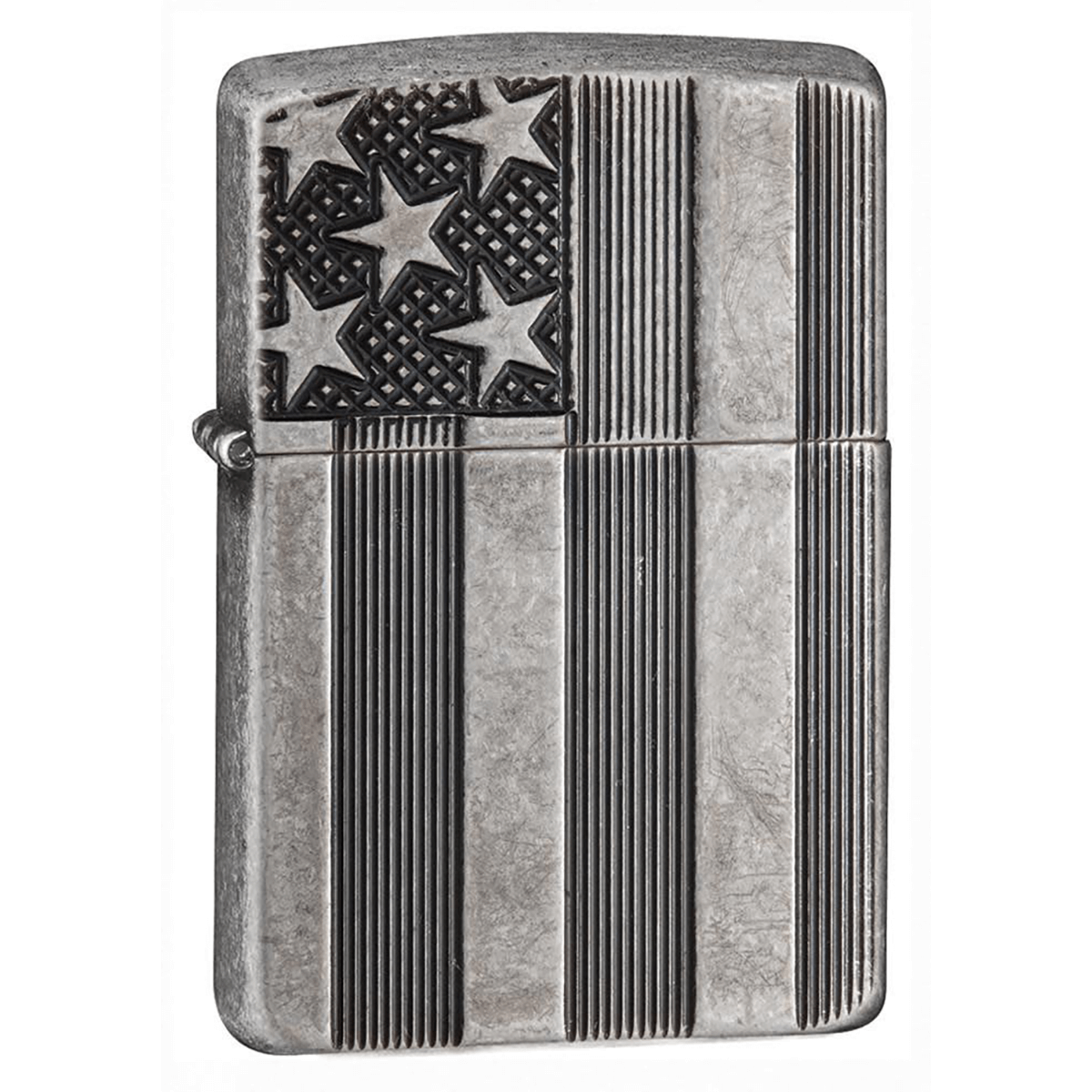 Zippo Armor Antique Silver Plate Deep Carved American Flag