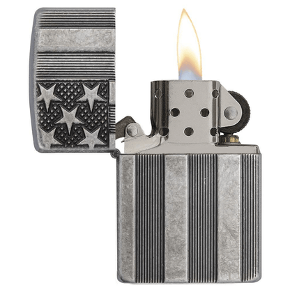 Zippo Armor Antique Silver Plate Deep Carved American Flag