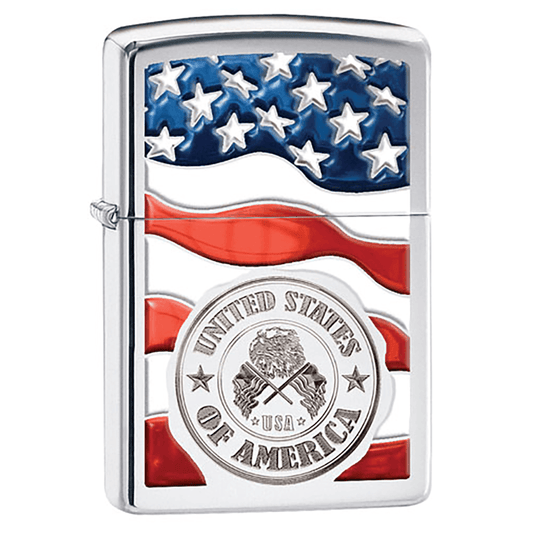 Zippo American Stamp On Flag High Polish Chrome