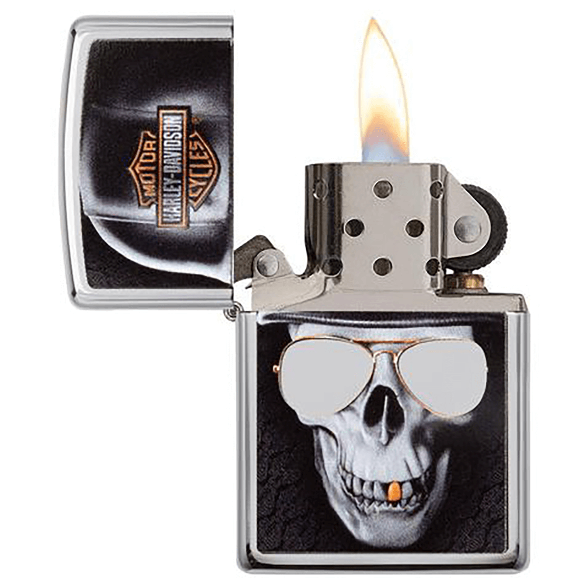 Zippo Harley-Davidson Skullwith Glasses High Polish Chrome