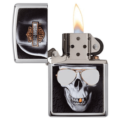 Zippo Harley-Davidson Skullwith Glasses High Polish Chrome