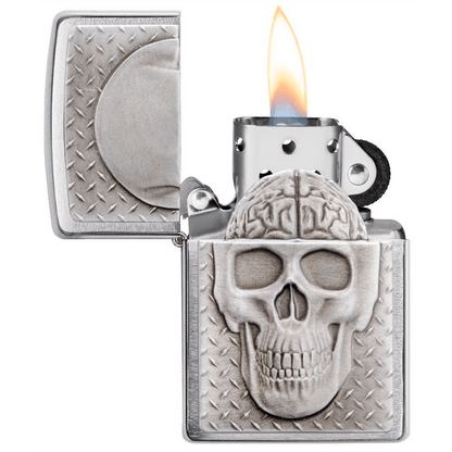 Zippo Skull With Hidden Brain Brushed Chrome