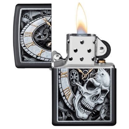 Zippo Skull Clock Design Black Matte