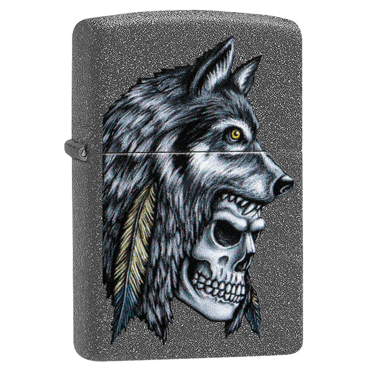 Zippo Wolf Skull Feather Iron Stone