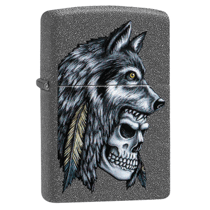 Zippo Wolf Skull Feather Iron Stone