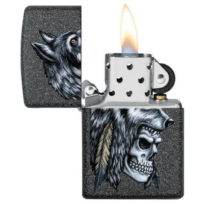 Zippo Wolf Skull Feather Iron Stone