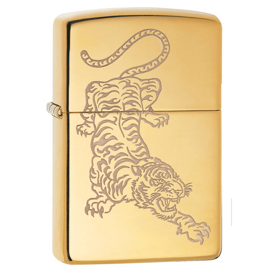 Zippo Tiger Design Engraved High Polish Brass Lustre