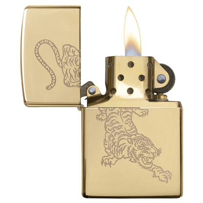 Zippo Tiger Design Engraved High Polish Brass Lustre