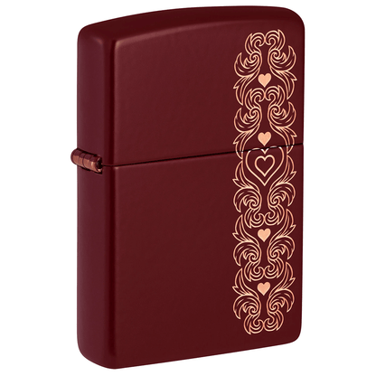 Zippo Engraved Hearts Pattern Merlot Finish