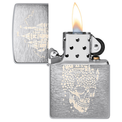 Zippo Skull Castle Engrave Brushed Chrome
