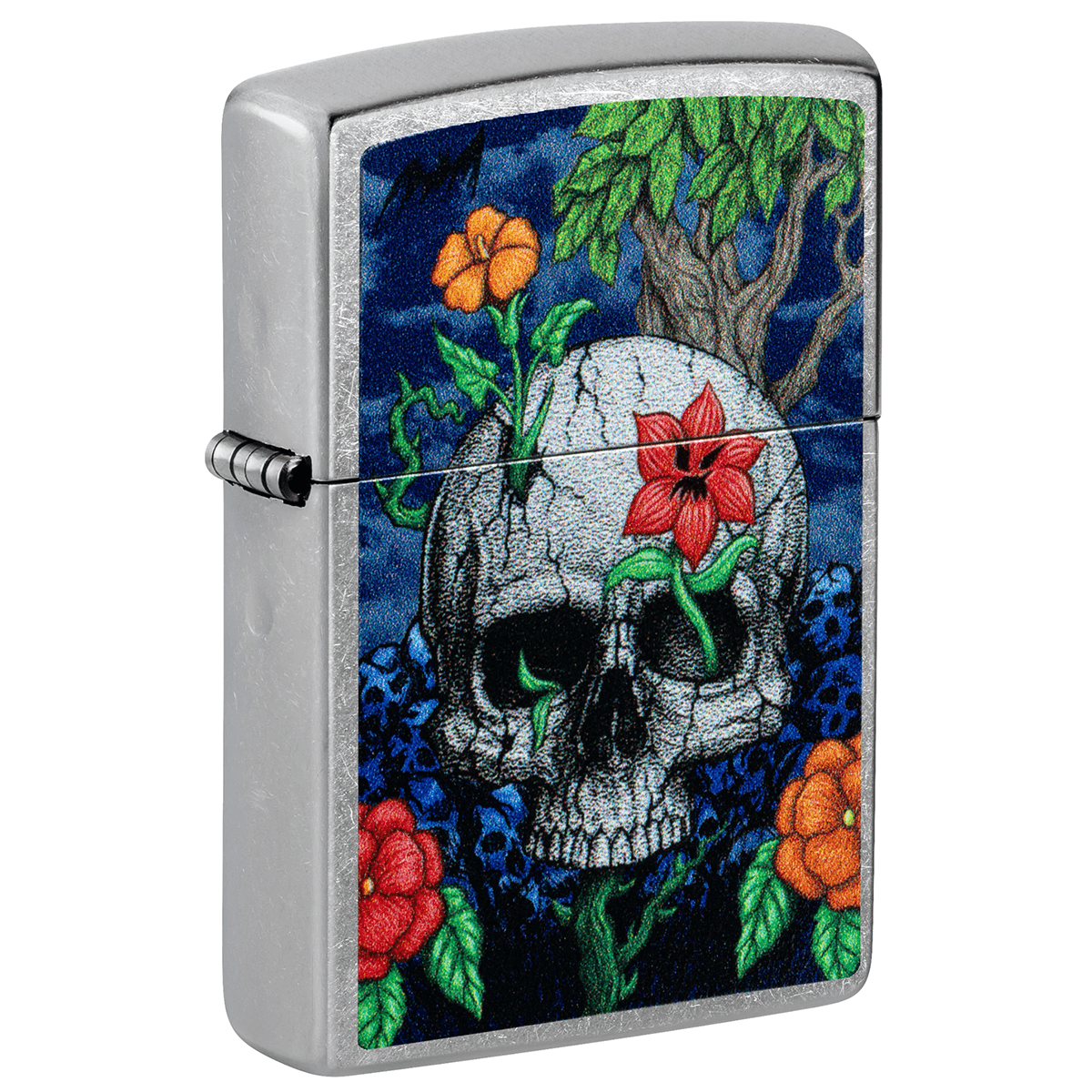 ZIPPO SKULL FLOWER BLOOM STREET CHROME