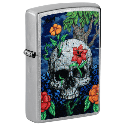 ZIPPO SKULL FLOWER BLOOM STREET CHROME