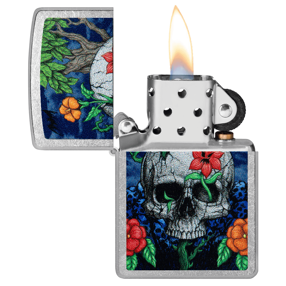 ZIPPO SKULL FLOWER BLOOM STREET CHROME