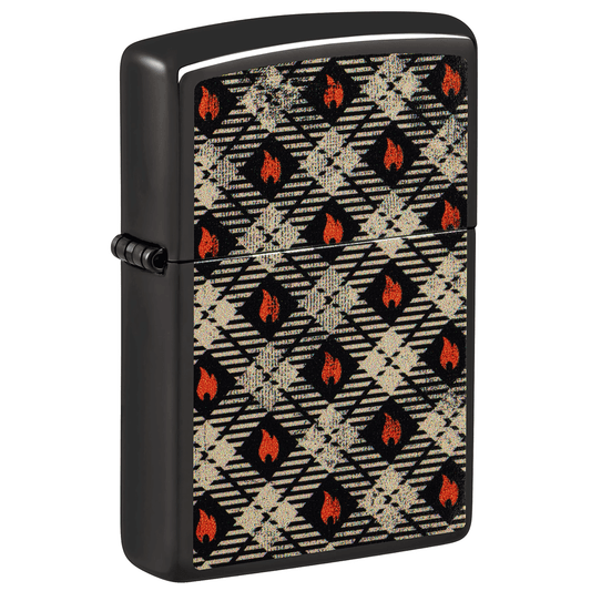Zippo Plaid Pattern Logo Design High Polish Black Finish