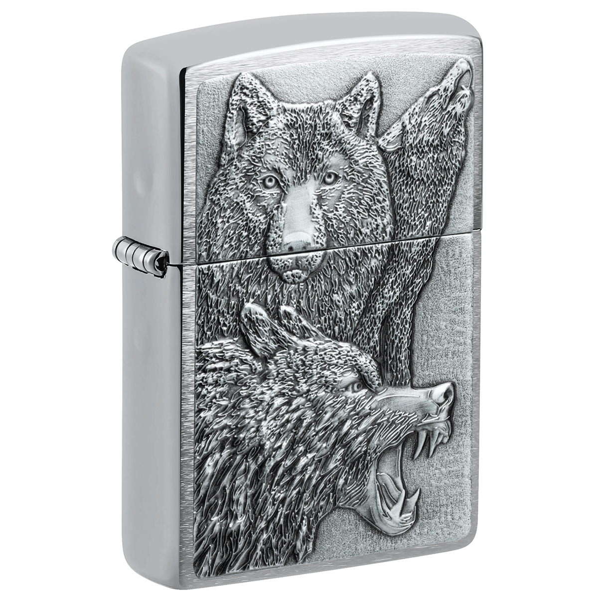 Zippo Wolf Pack Emblem Brushed Chrome Finish