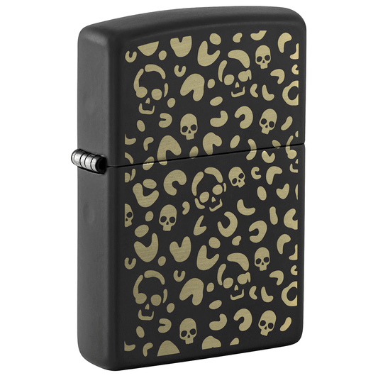 Zippo Skull Leopard Print Lazer Engrave Black Matte