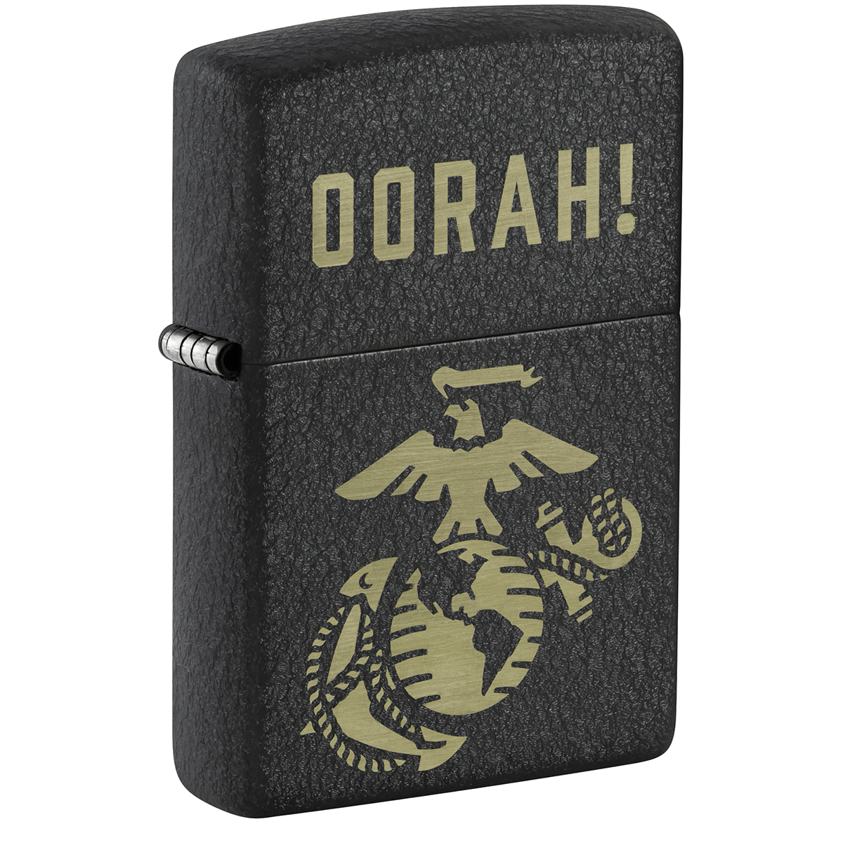 Zippo Us Marines Oorah Logo Lazer Engraved Black Crackle Finish