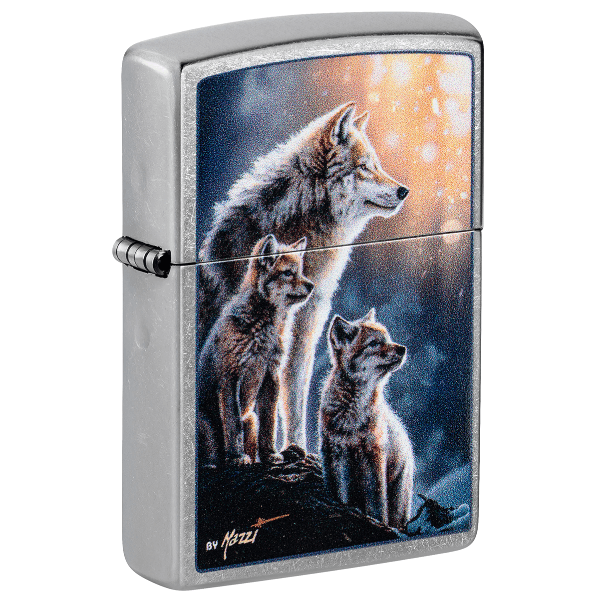 Zippo Mazzi Wolf Family Painting Color Image Street Chrome