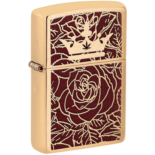 Zippo Queen Of Bud Rose Color Image Brushed Brass