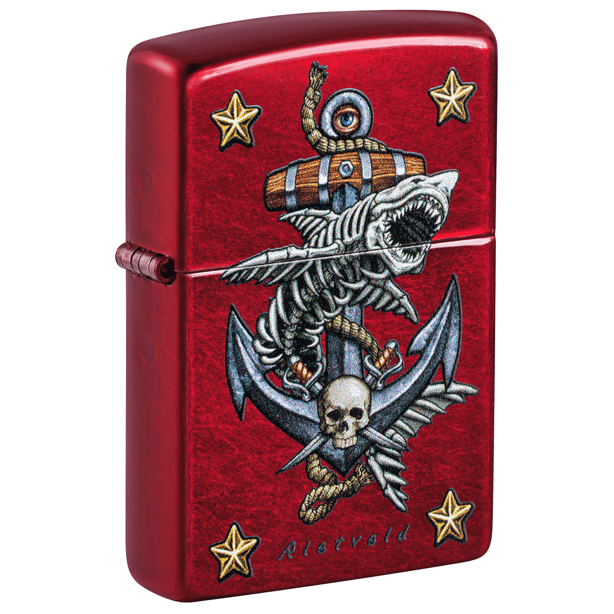 Zippo Reitveld Iron Shark With Anchor Candy Apple Red Finish