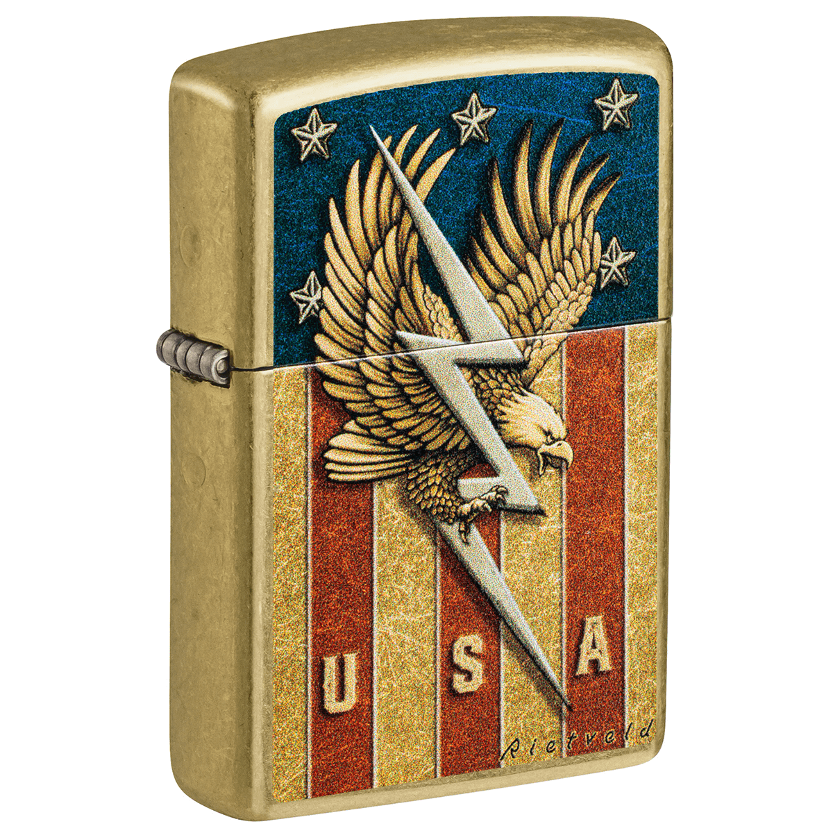 Zippo Rick Reitveld  Bald Eagle With Bolt Color Image Street Brass