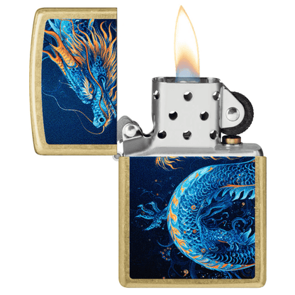 ZIPPO BLUE DRAGON STREET BRASS COLOR IMAGE