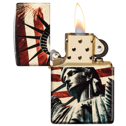ZIPPO LIBERTY AND FIREWORKS DESIGN TUMBLED BRASS 540 FUSION