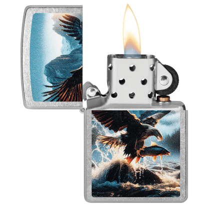 ZIPPO EAGLE AND FISH STREET CHROME COLOR IMAGE