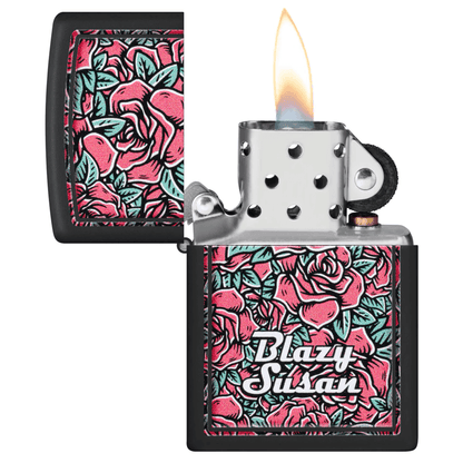 ZIPPO BLAZY SUSAN ROSES BLACK MATTE LASER ENGRAVE