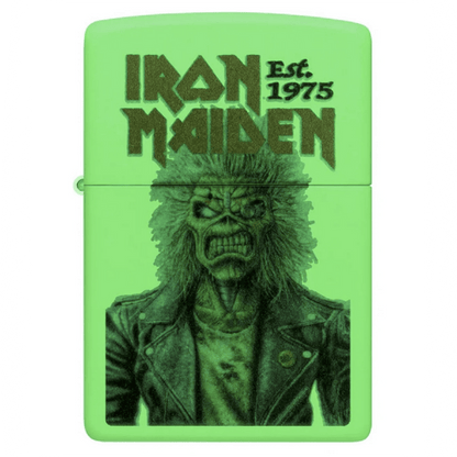 **ZIPPO IRON MAIDEN GLOW IN THE DARK GREEN COLOR IMAGE