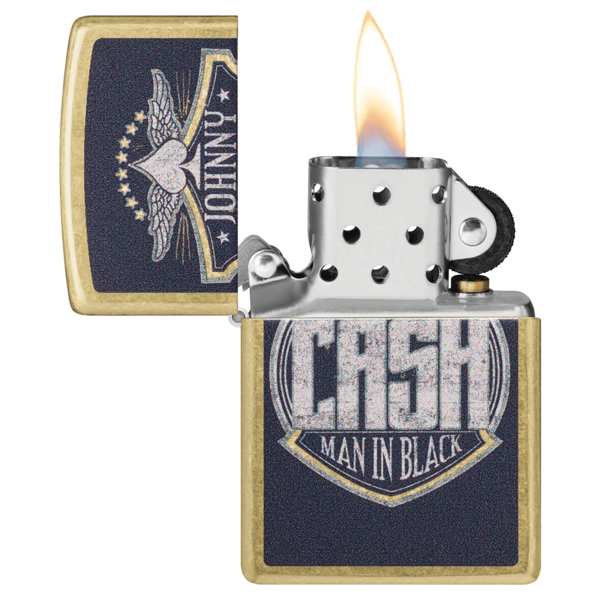 ZIPPO JOHNNY CASH MAN IN BLACK STREET BRASS COLOR IMAGE