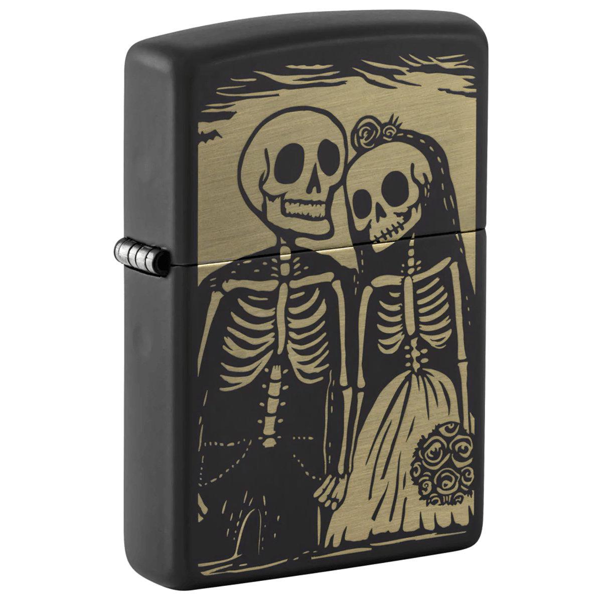 ZIPPO SKELETON COUPLE BLACK MATTE LASER ENGRAVE