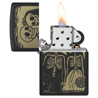 ZIPPO SKELETON COUPLE BLACK MATTE LASER ENGRAVE