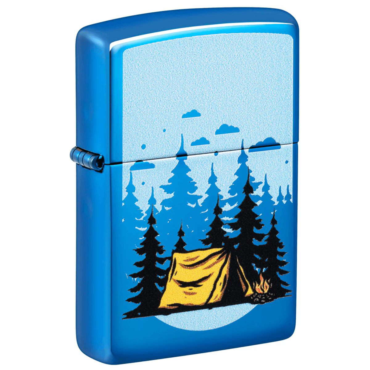 ZIPPO CAMPING IN THE WOODS HIGH POLISH BLUE COLOR IMAGE