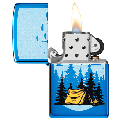 ZIPPO CAMPING IN THE WOODS HIGH POLISH BLUE COLOR IMAGE