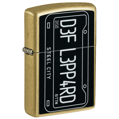 ZIPPO DEF LEPPARD LICENSE PLATE STREET BRASS COLOR IMAGE