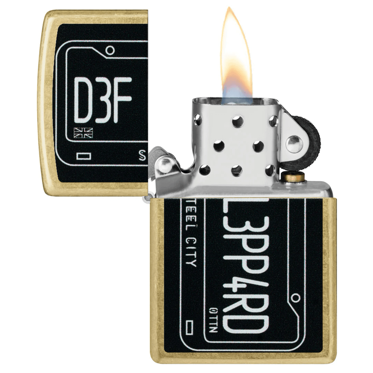 ZIPPO DEF LEPPARD LICENSE PLATE STREET BRASS COLOR IMAGE