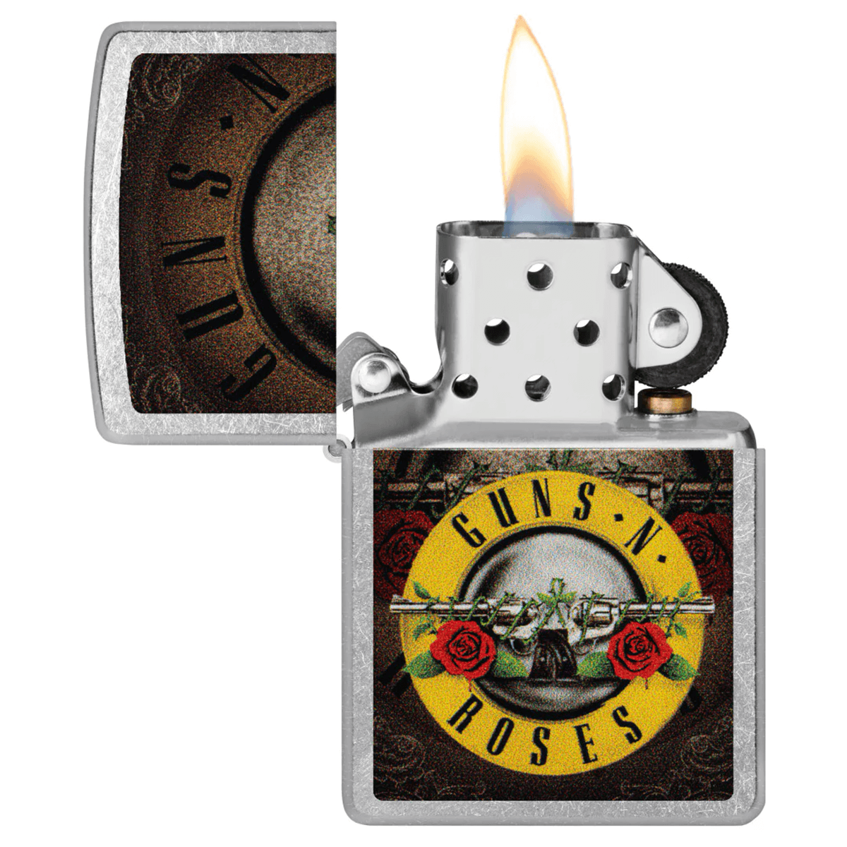 ZIPPO GUNS N ROSES PISTOL N ROSES STREET CHROME COLOR IMAGE