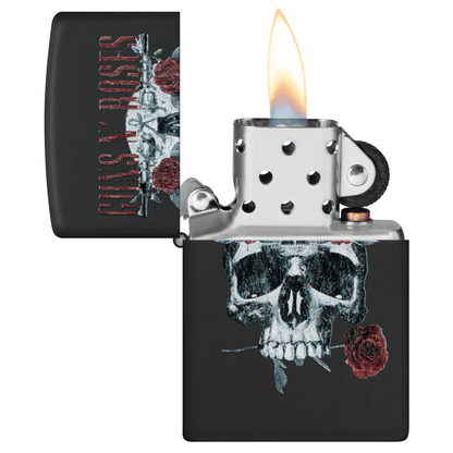 ZIPPO GUNS N ROSES SKULL N ROSES BLACK MATTE COLOR IMAGE