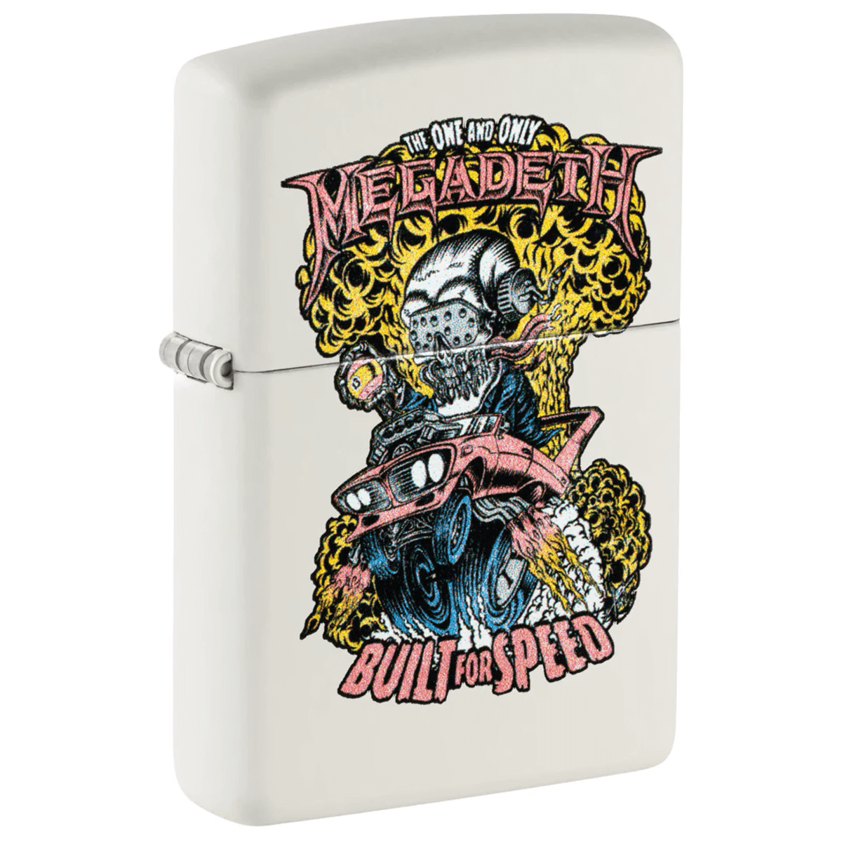 ZIPPO MEGADETH BUILT FOR SPEED WHITE MATTE COLOR IMAGE