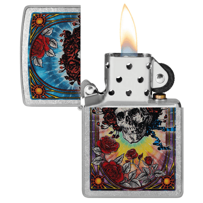 ZIPPO GRATEFUL DEAD ROSE SKULL STREET CHROME COLOR IMAGE